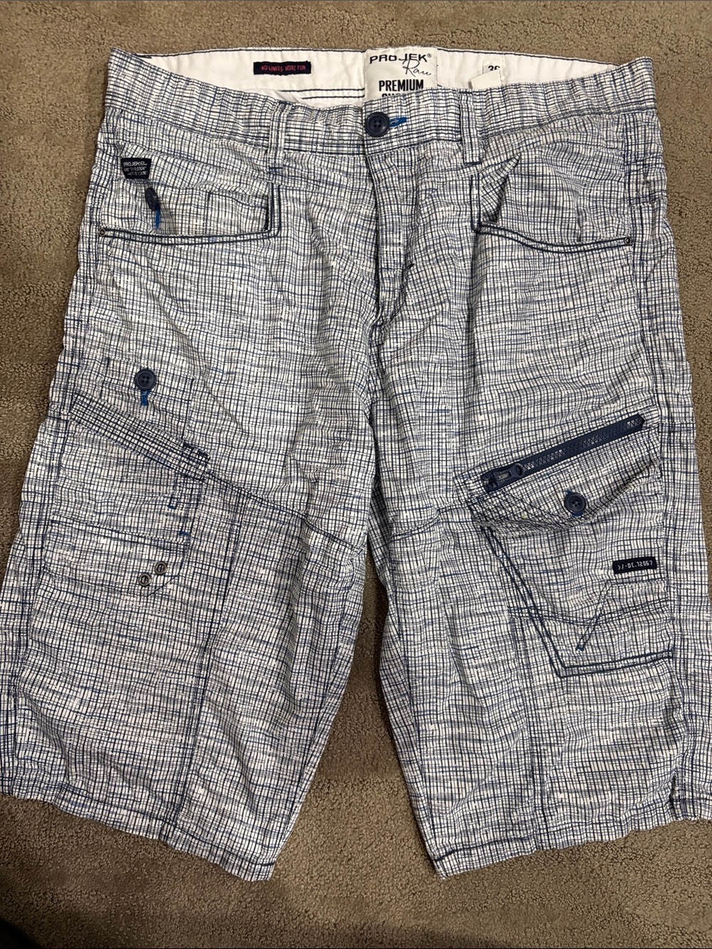 Projek Raw Premium Men’s Blue Grid Cargo Shorts